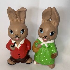 Vintage Mr & Mrs Easter Bunny Figurines mid century modern with pipe